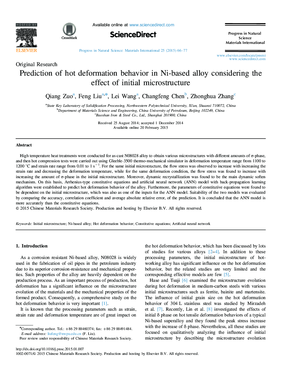 Prediction of hot deformation behavior in Ni-based alloy considering the effect of initial microstructure