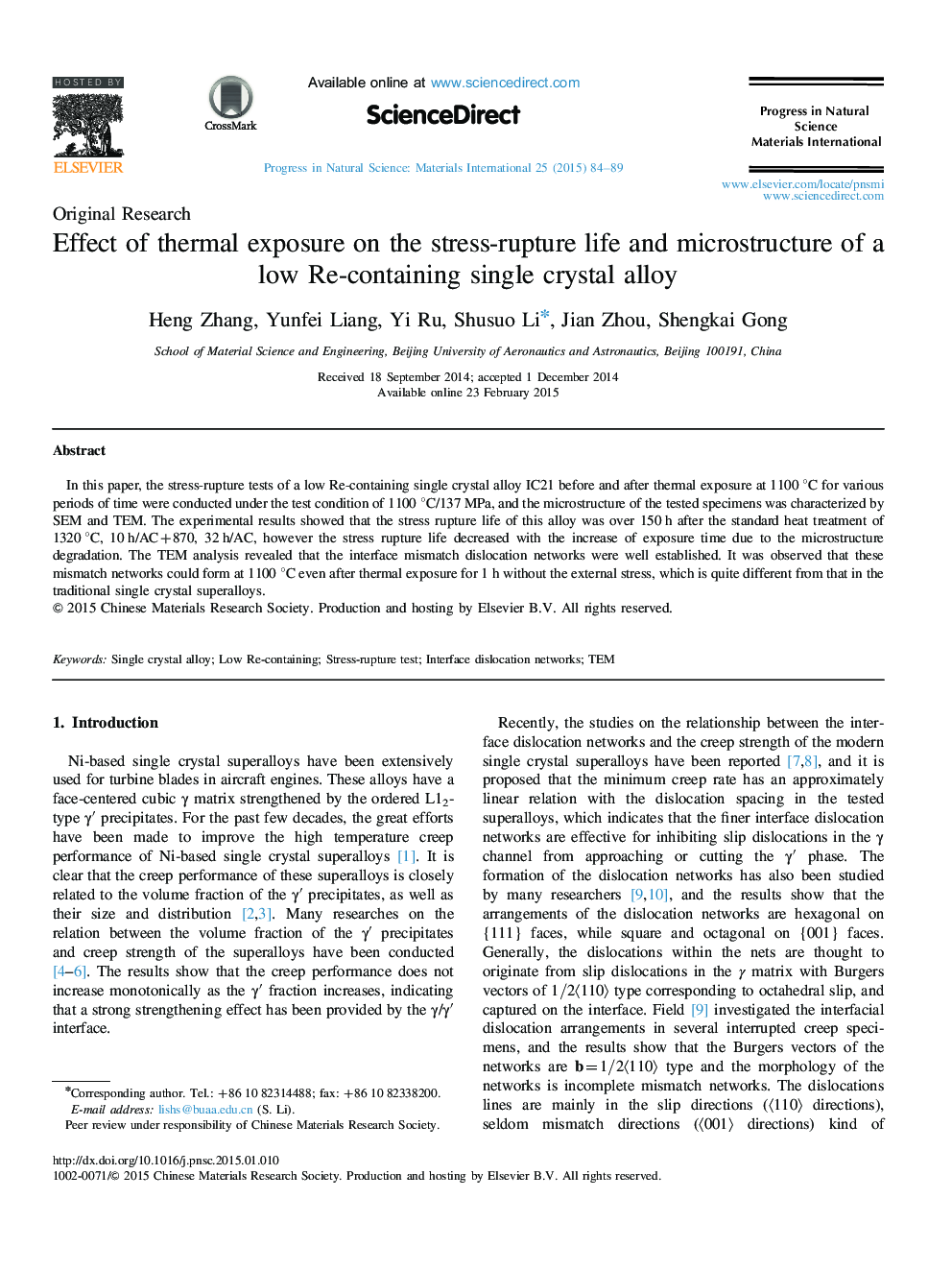 Effect of thermal exposure on the stress-rupture life and microstructure of a low Re-containing single crystal alloy 