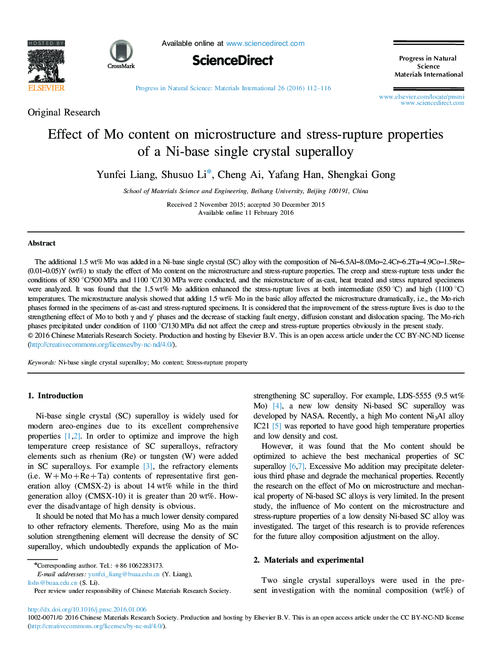 Effect of Mo content on microstructure and stress-rupture properties of a Ni-base single crystal superalloy 