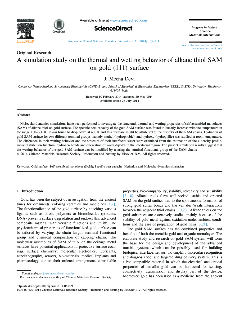 A simulation study on the thermal and wetting behavior of alkane thiol SAM on gold (111) surface 