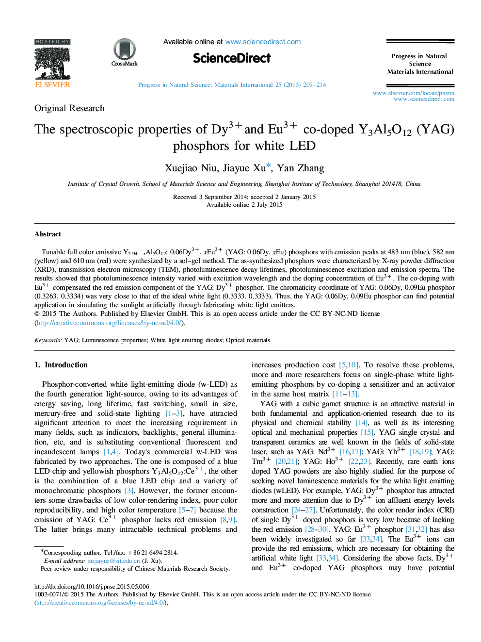 The spectroscopic properties of Dy3+and Eu3+ co-doped Y3Al5O12 (YAG) phosphors for white LED 