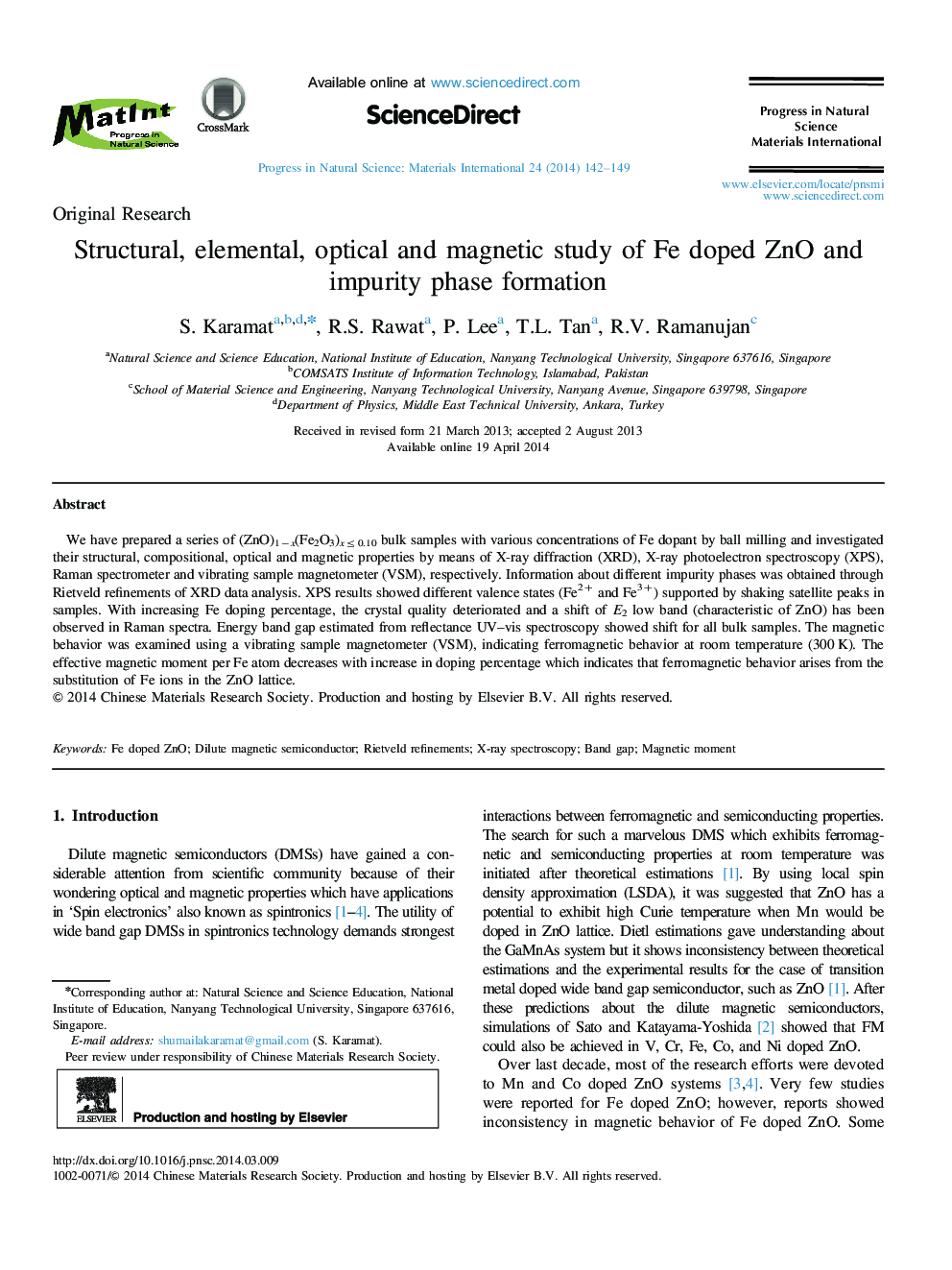 Structural, elemental, optical and magnetic study of Fe doped ZnO and impurity phase formation 