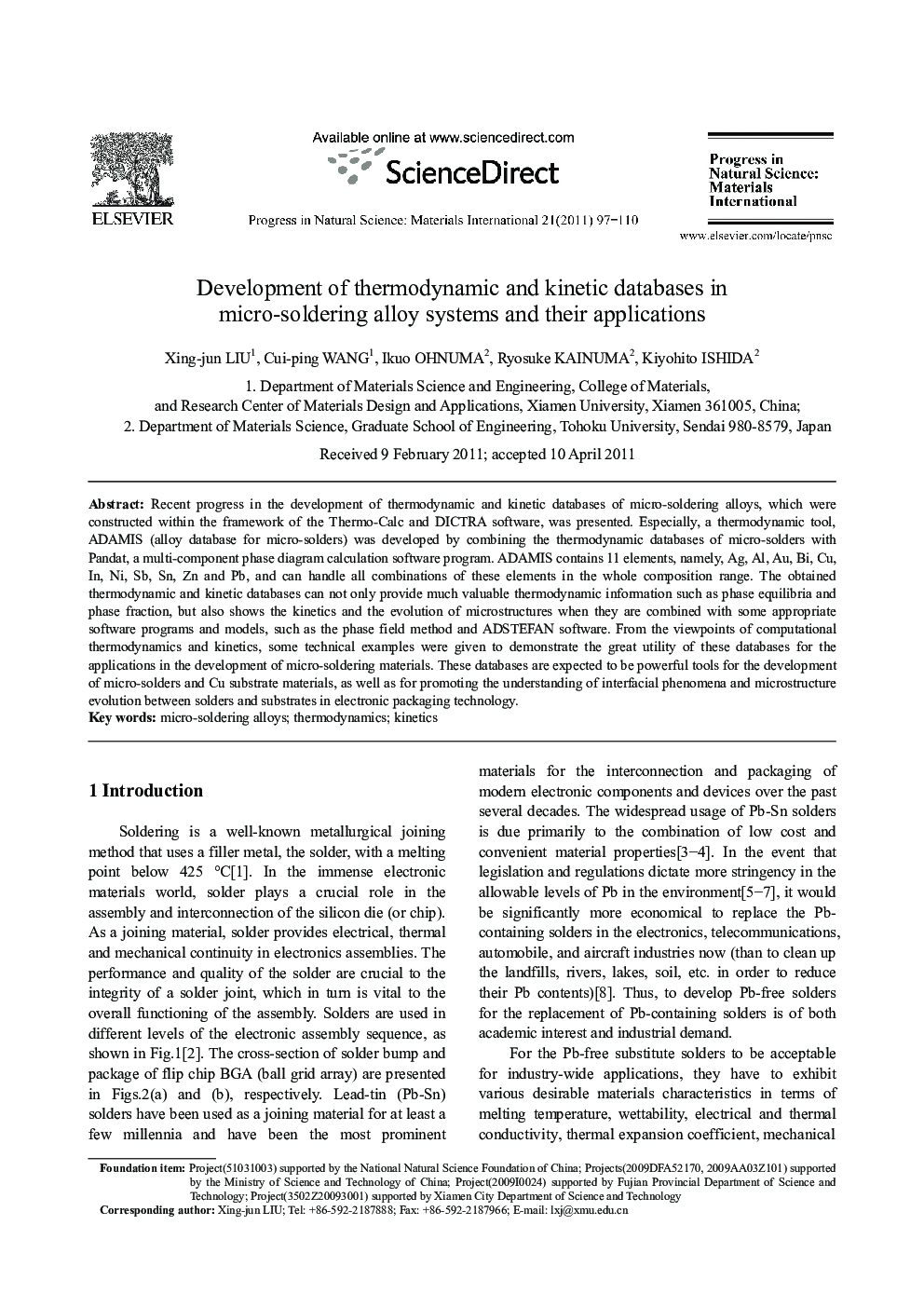 Development of thermodynamic and kinetic databases in micro-soldering alloy systems and their applications 