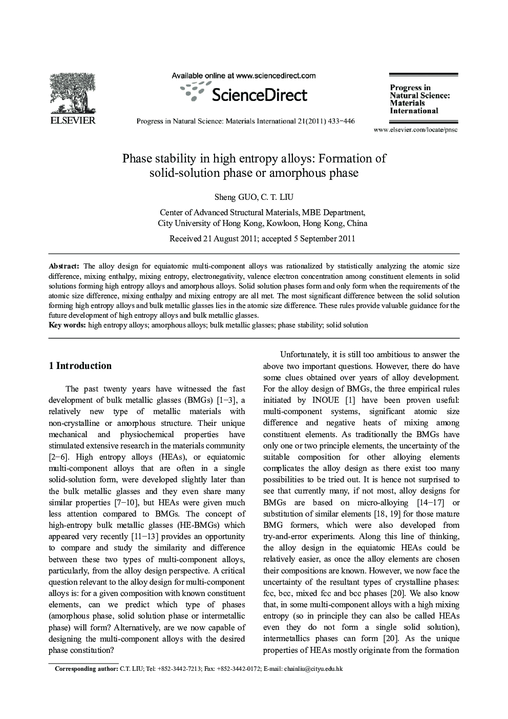 Phase stability in high entropy alloys: Formation of solid-solution phase or amorphous phase