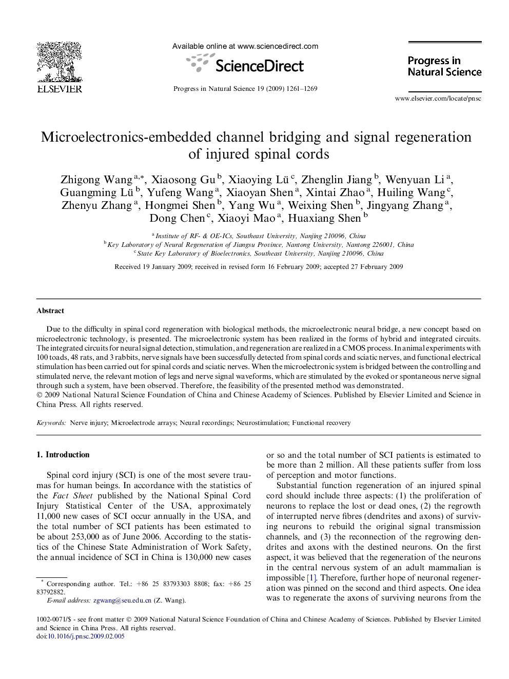 Microelectronics-embedded channel bridging and signal regeneration of injured spinal cords