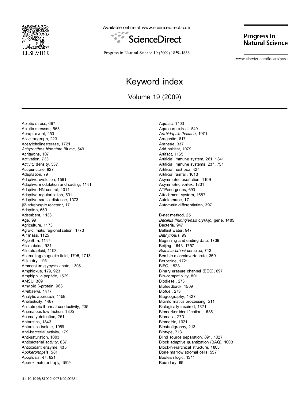 Keyword index (Volume 19 (2009))