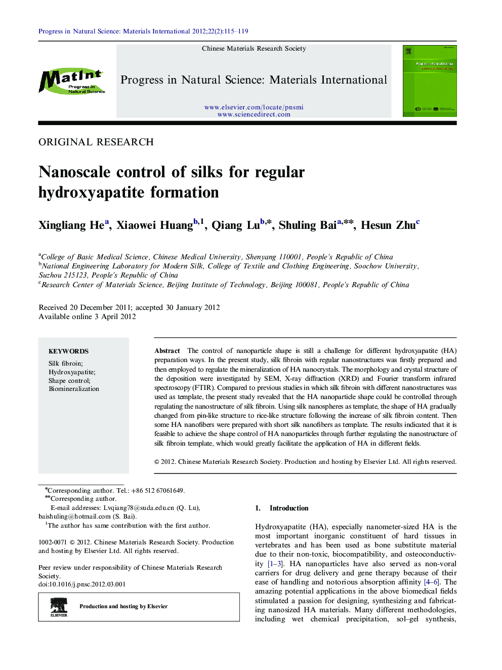 Nanoscale control of silks for regular hydroxyapatite formation