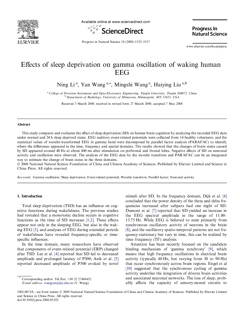 Effects of sleep deprivation on gamma oscillation of waking human EEG