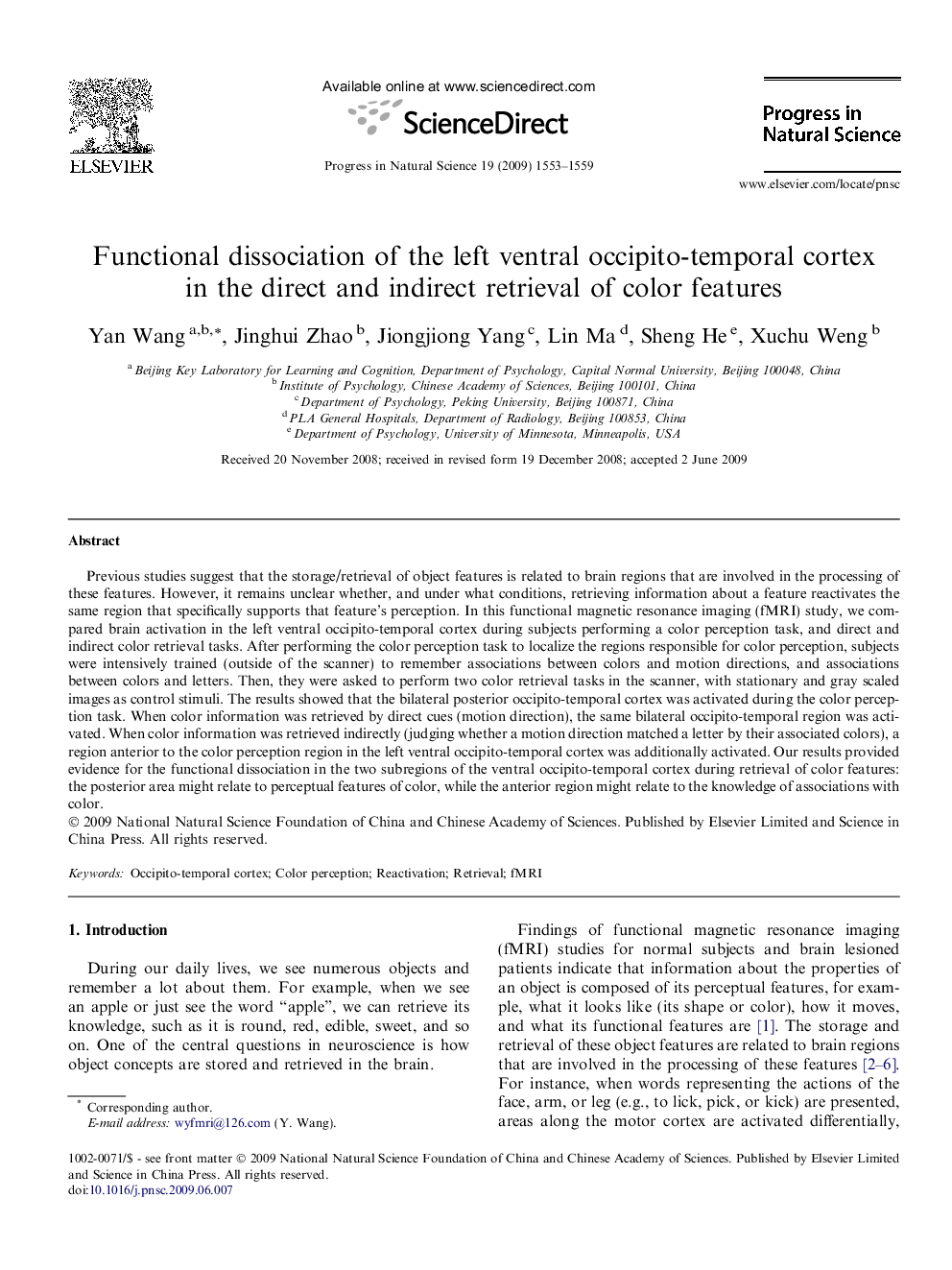 Functional dissociation of the left ventral occipito-temporal cortex in the direct and indirect retrieval of color features