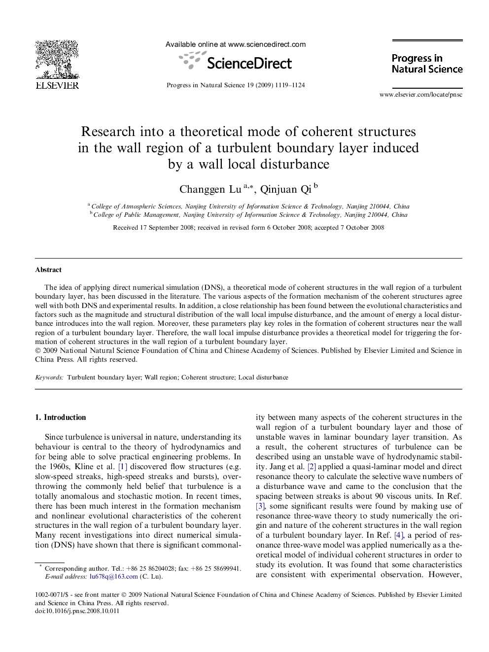 Research into a theoretical mode of coherent structures in the wall region of a turbulent boundary layer induced by a wall local disturbance