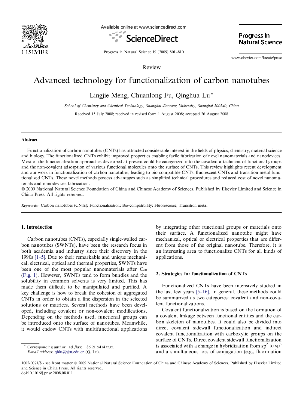 Advanced technology for functionalization of carbon nanotubes