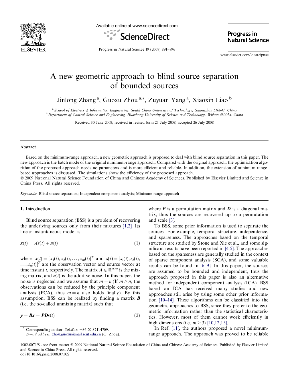 A new geometric approach to blind source separation of bounded sources