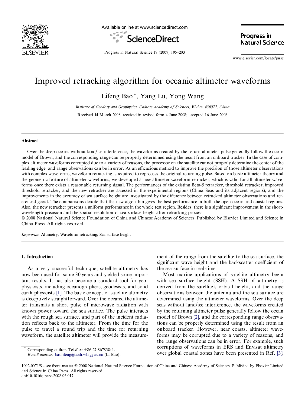 Improved retracking algorithm for oceanic altimeter waveforms