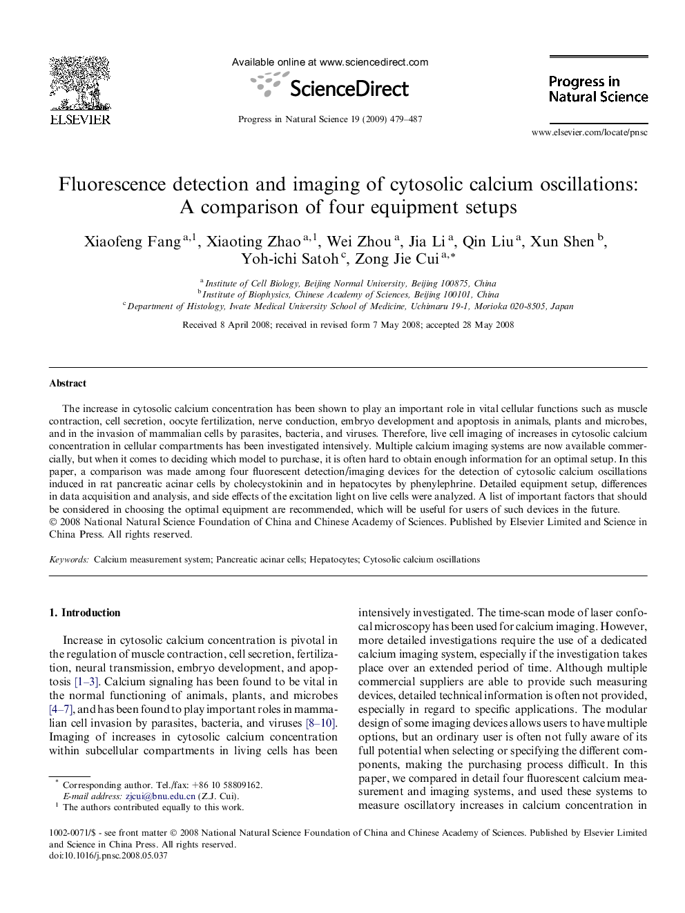 Fluorescence detection and imaging of cytosolic calcium oscillations: A comparison of four equipment setups