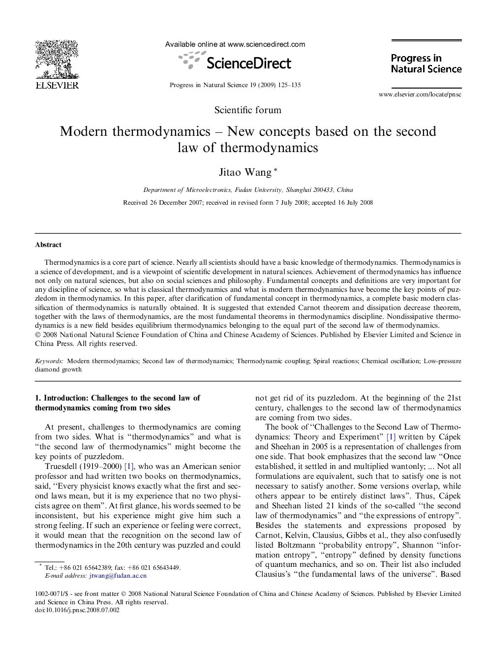 Modern thermodynamics – New concepts based on the second law of thermodynamics