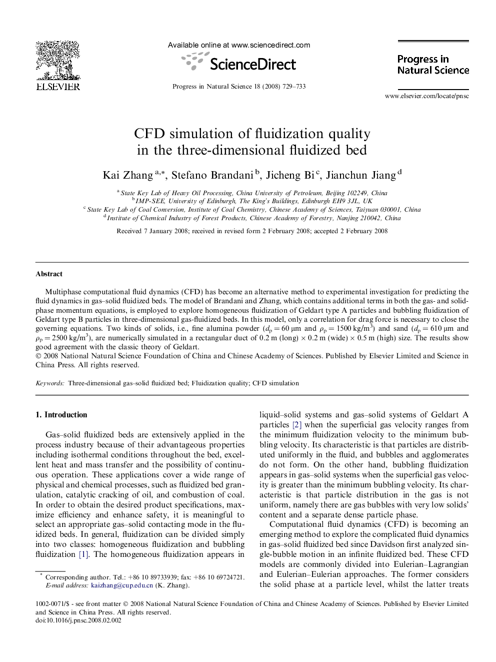 CFD simulation of fluidization quality in the three-dimensional fluidized bed