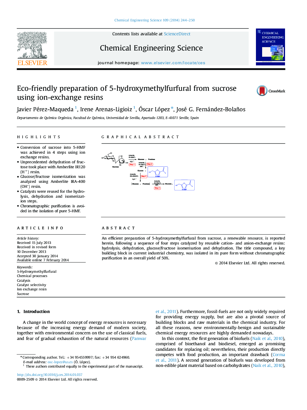 Eco-friendly preparation of 5-hydroxymethylfurfural from sucrose using ion-exchange resins