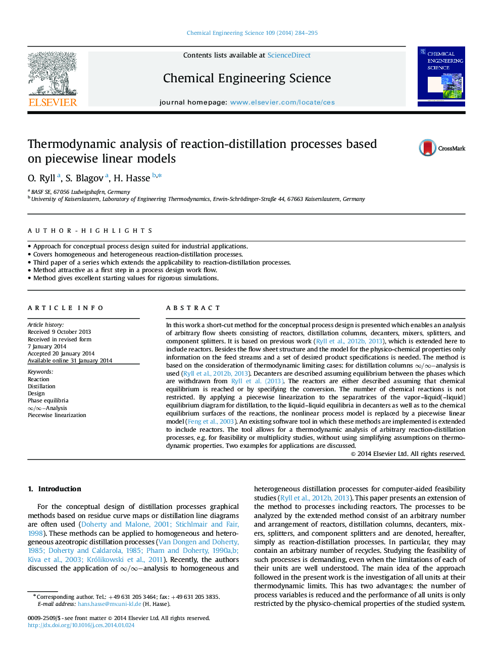 Thermodynamic analysis of reaction-distillation processes based on piecewise linear models