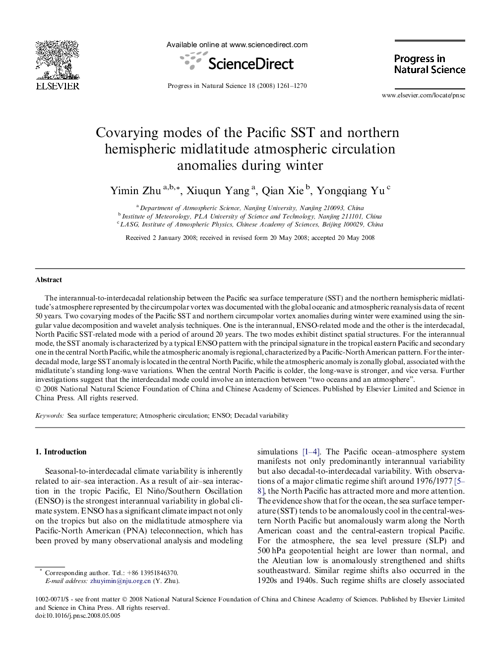 Covarying modes of the Pacific SST and northern hemispheric midlatitude atmospheric circulation anomalies during winter