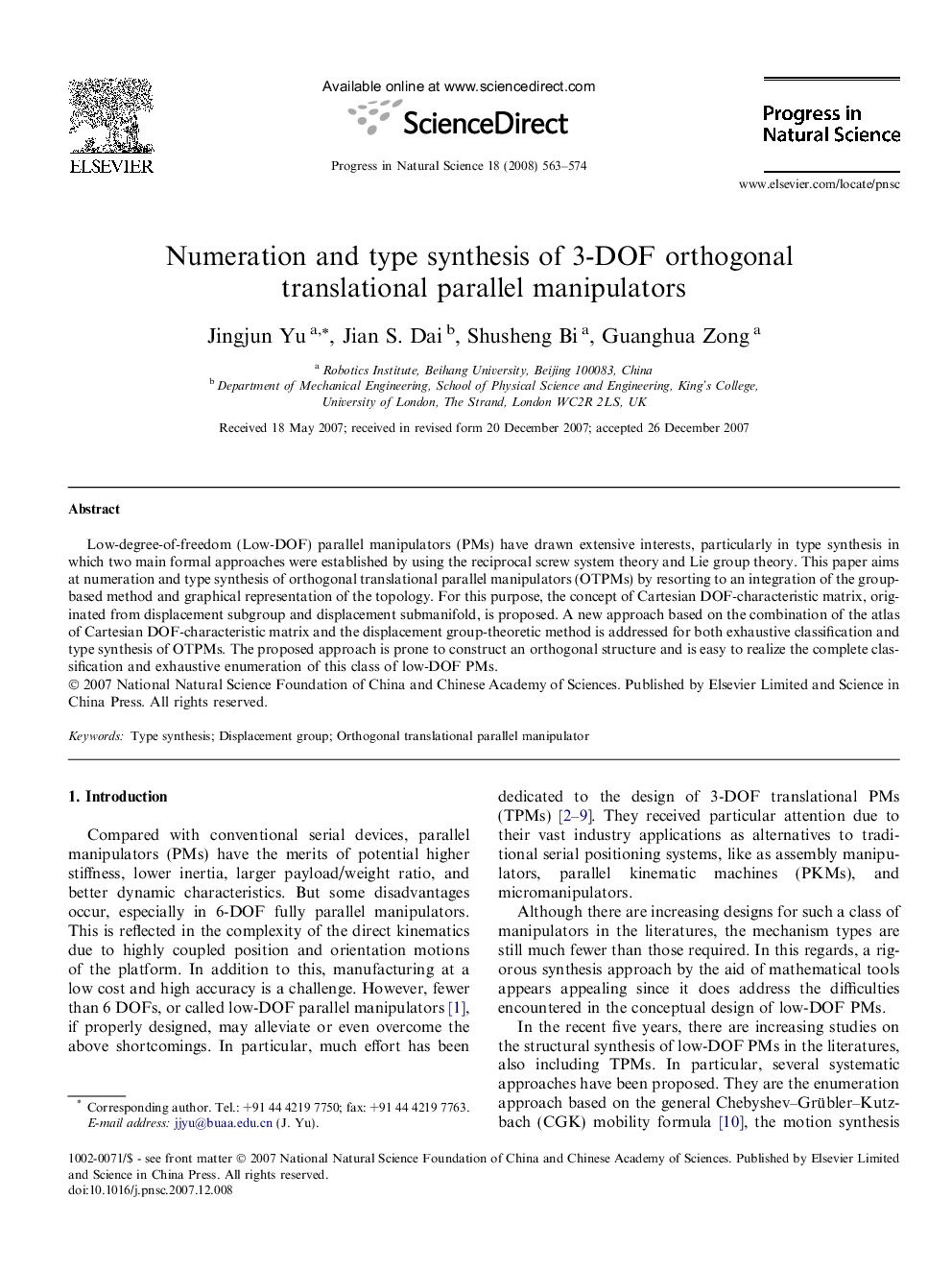 Numeration and type synthesis of 3-DOF orthogonal translational parallel manipulators