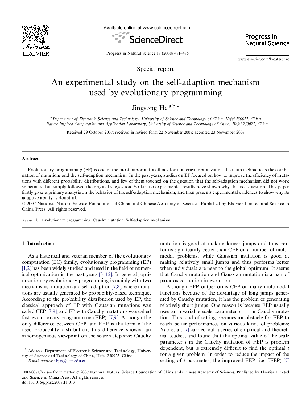 An experimental study on the self-adaption mechanism used by evolutionary programming