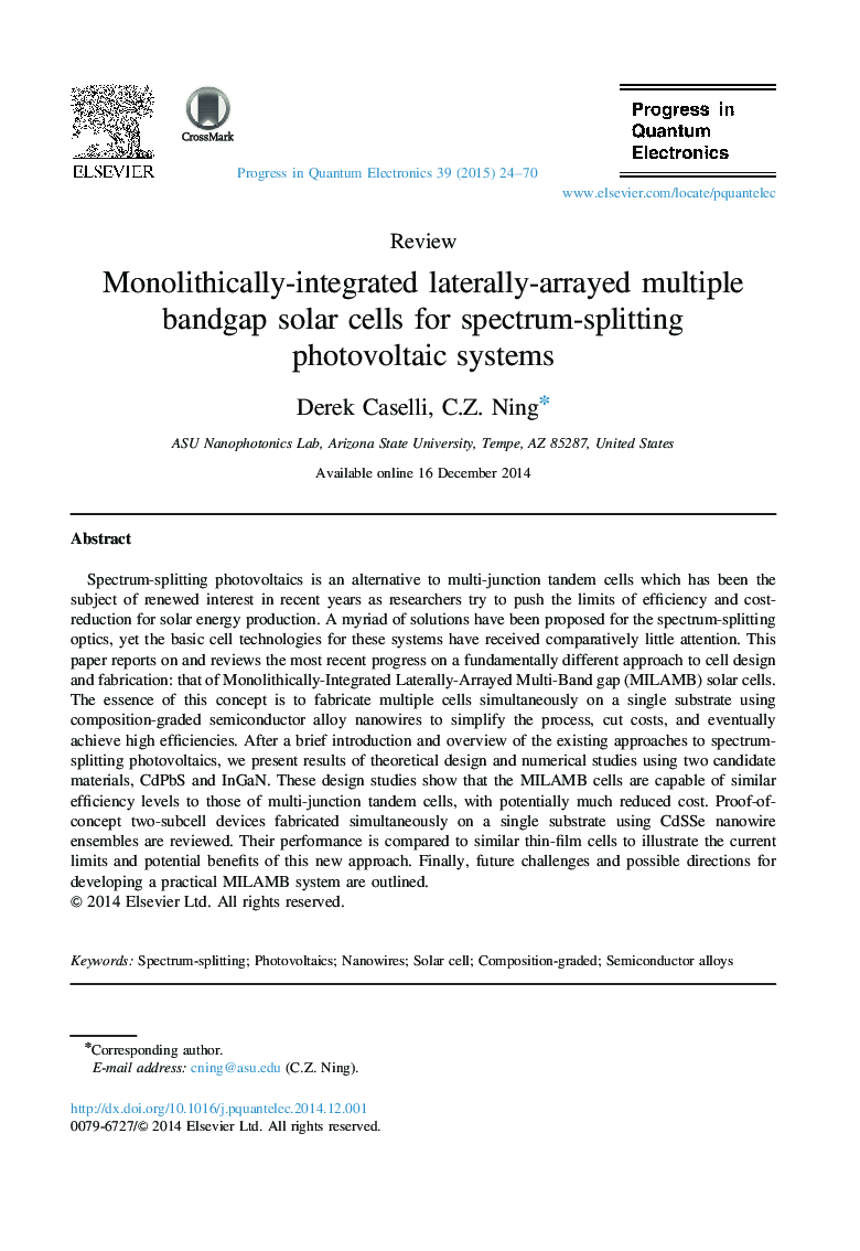 Monolithically-integrated laterally-arrayed multiple bandgap solar cells for spectrum-splitting photovoltaic systems