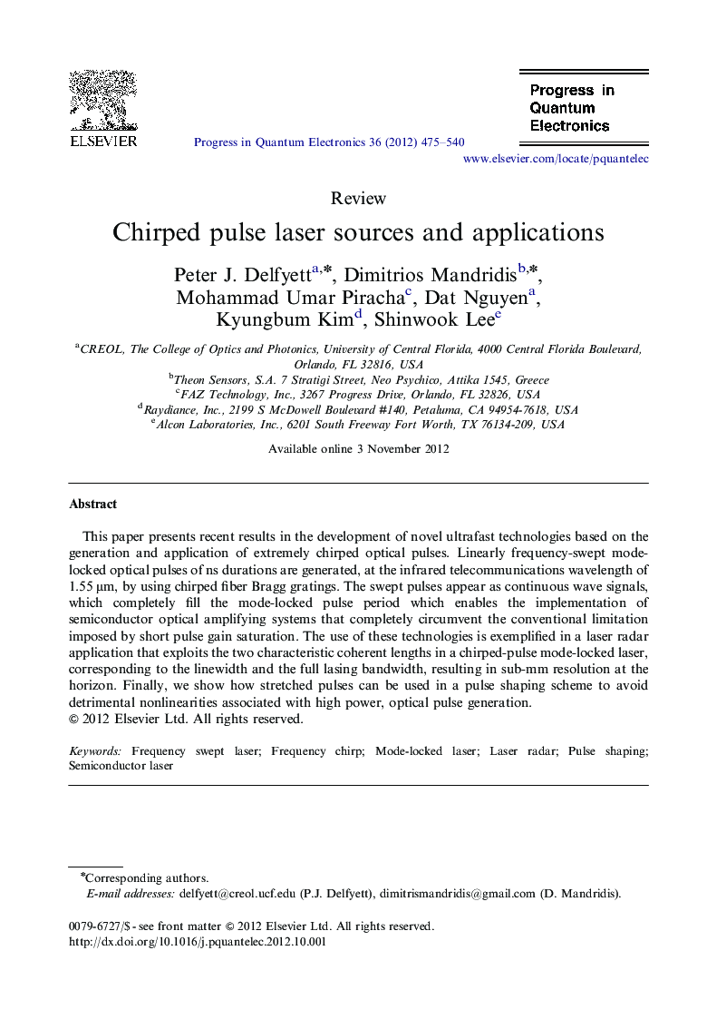 Chirped pulse laser sources and applications