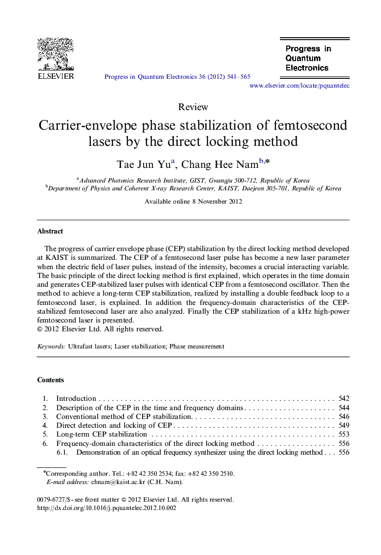 Carrier-envelope phase stabilization of femtosecond lasers by the direct locking method