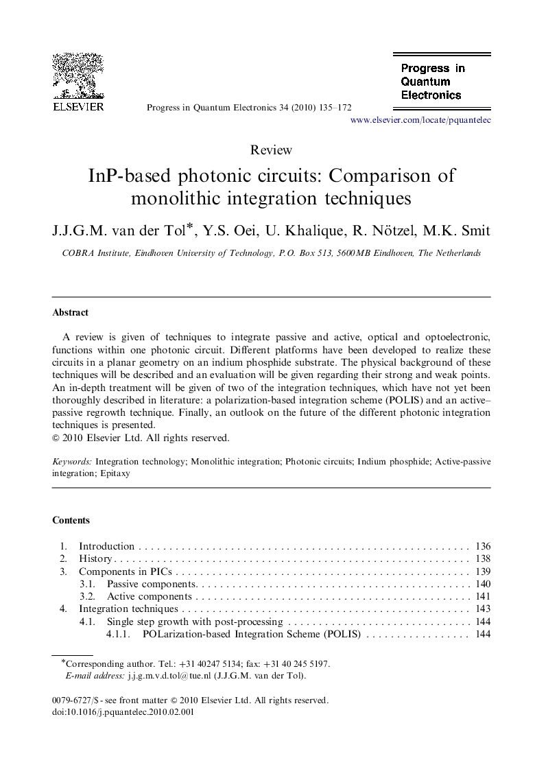 InP-based photonic circuits: Comparison of monolithic integration techniques