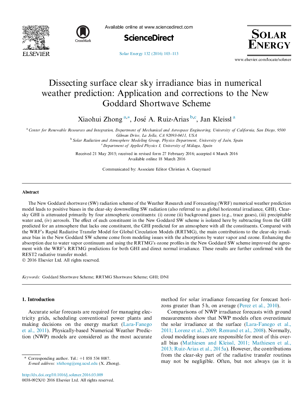 Dissecting surface clear sky irradiance bias in numerical weather prediction: Application and corrections to the New Goddard Shortwave Scheme