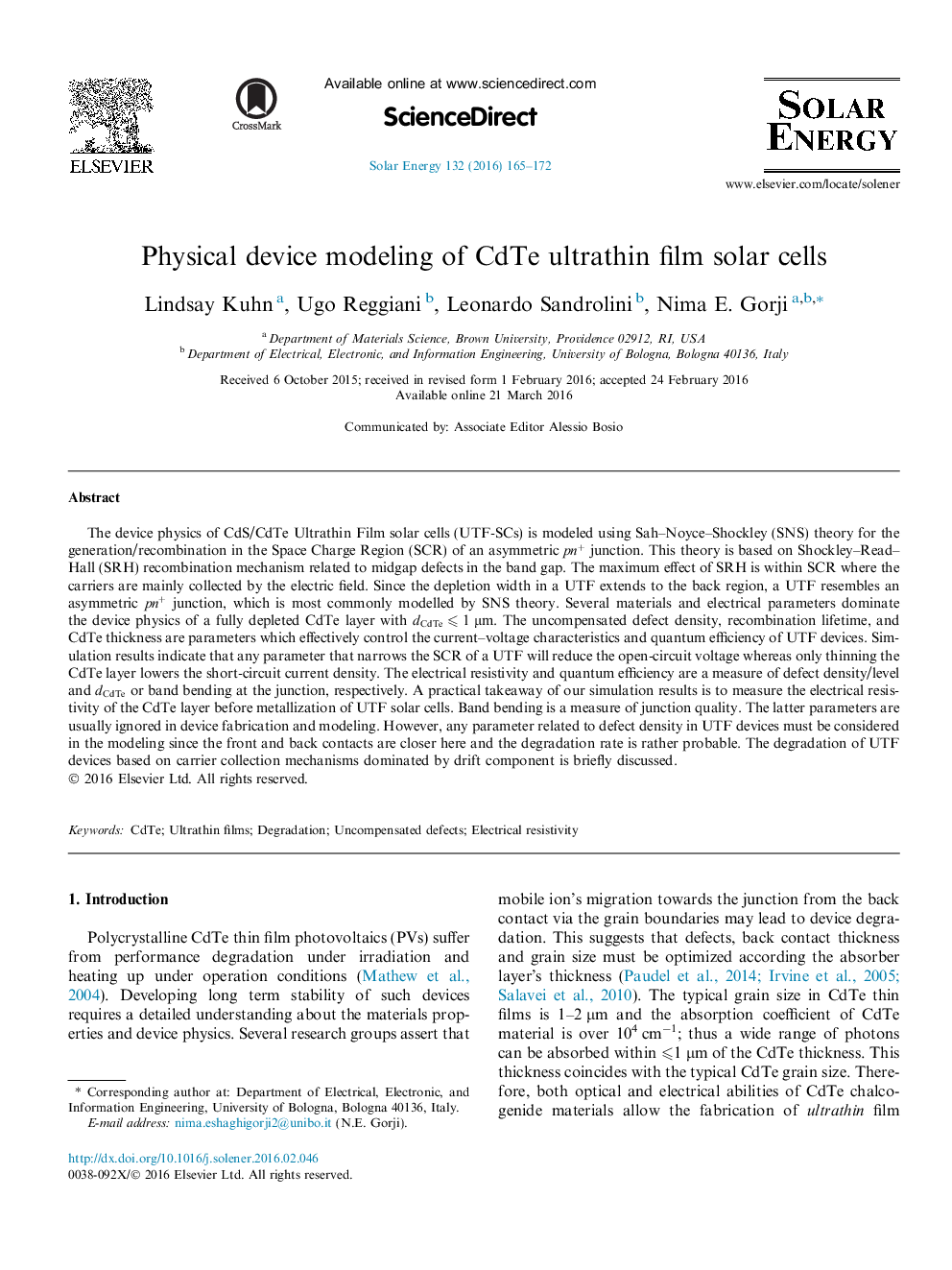 Physical device modeling of CdTe ultrathin film solar cells