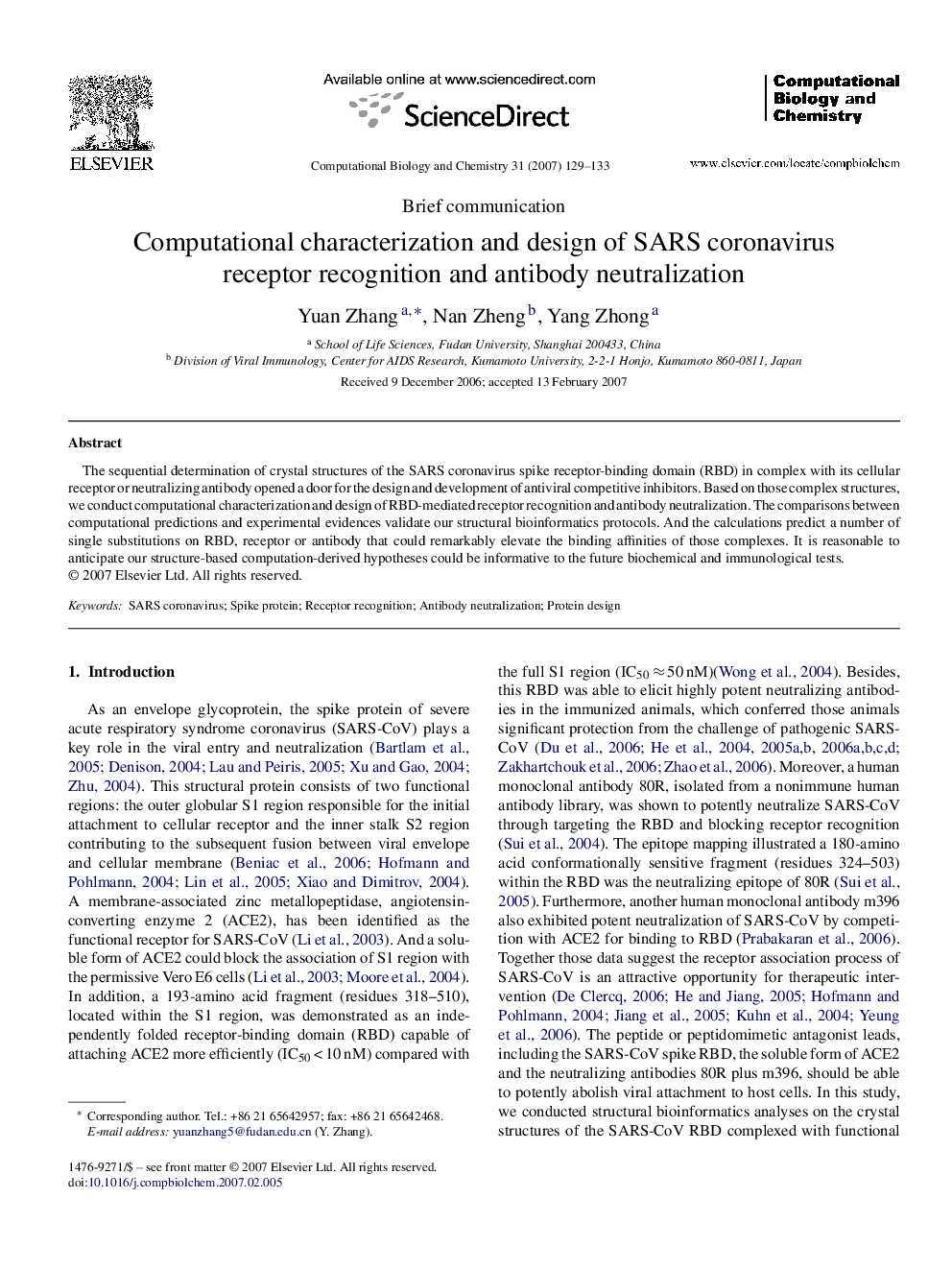 Computational characterization and design of SARS coronavirus receptor recognition and antibody neutralization