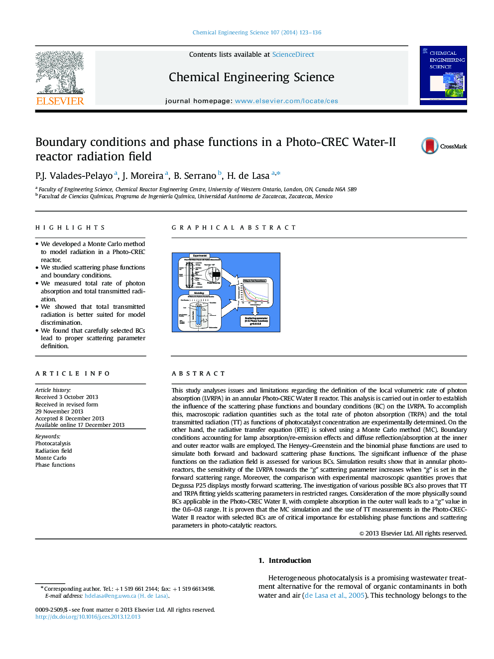 Boundary conditions and phase functions in a Photo-CREC Water-II reactor radiation field