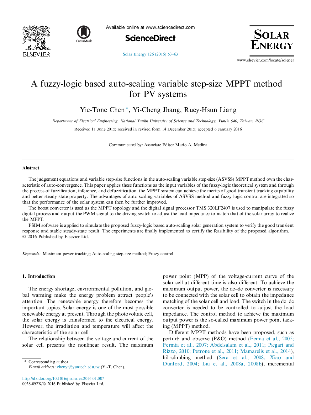 A fuzzy-logic based auto-scaling variable step-size MPPT method for PV systems