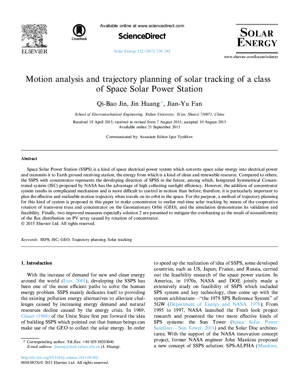 Motion analysis and trajectory planning of solar tracking of a class of Space Solar Power Station