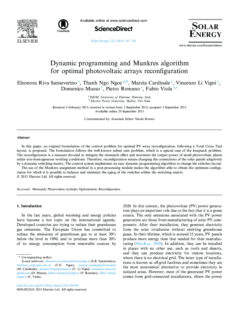 Dynamic programming and Munkres algorithm for optimal photovoltaic arrays reconfiguration