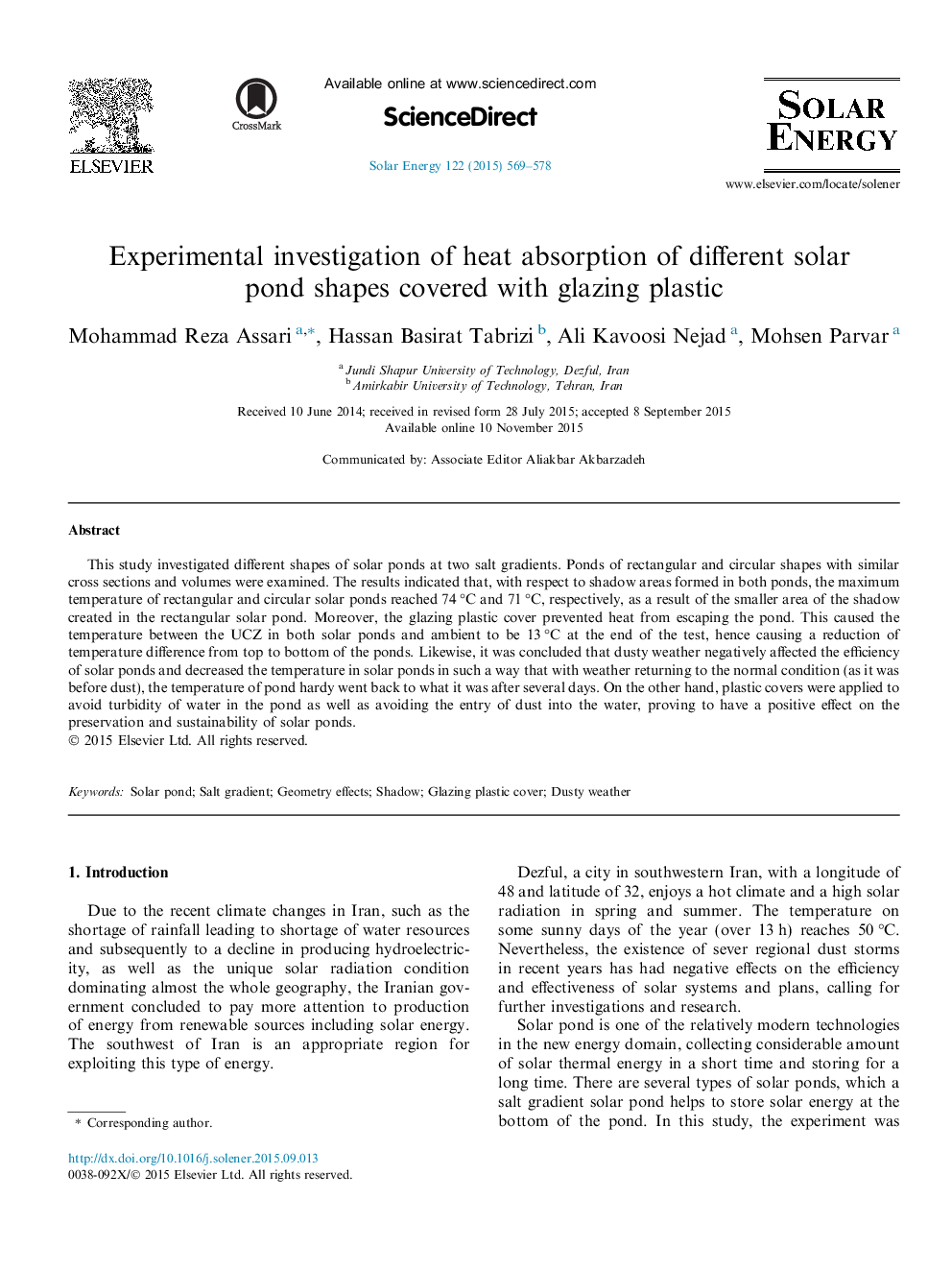 تحقیقات تجربی جذب گرمایی از انواع مختلف پناهگاه های خورشیدی تحت پوشش پلاستیک لعابی 