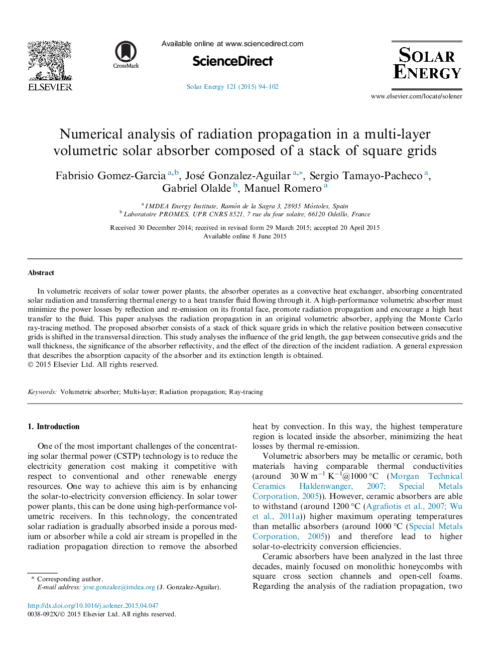 تجزیه و تحلیل عددی انتشار شعاع در یک لایه ی چند لایه جذبی خورشیدی متشکل از یک ستون از شبکه مربع 