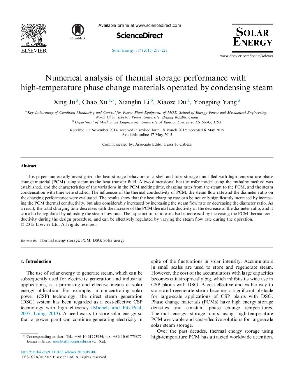 Numerical analysis of thermal storage performance with high-temperature phase change materials operated by condensing steam