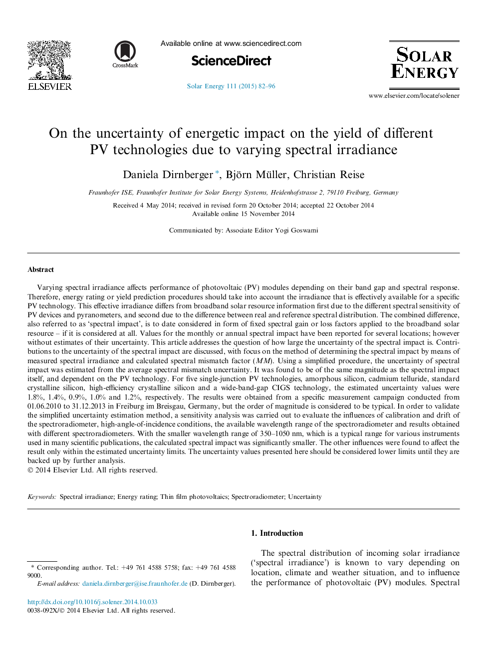 On the uncertainty of energetic impact on the yield of different PV technologies due to varying spectral irradiance