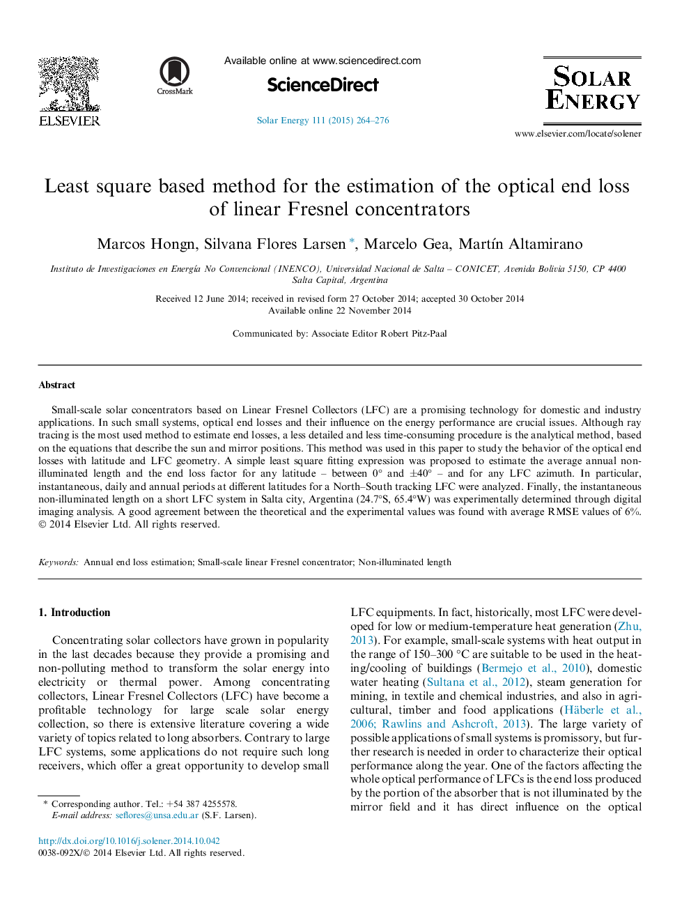 Least square based method for the estimation of the optical end loss of linear Fresnel concentrators