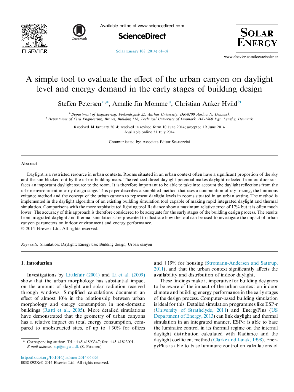 یک ابزار ساده برای ارزیابی تأثیر کانکسیون شهری بر میزان نور روز و نیاز انرژی در مراحل اولیه طراحی ساختمان 