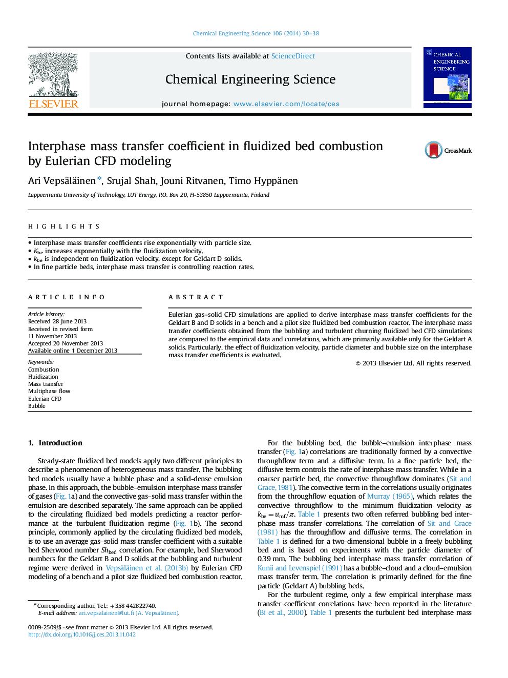 Interphase mass transfer coefficient in fluidized bed combustion by Eulerian CFD modeling