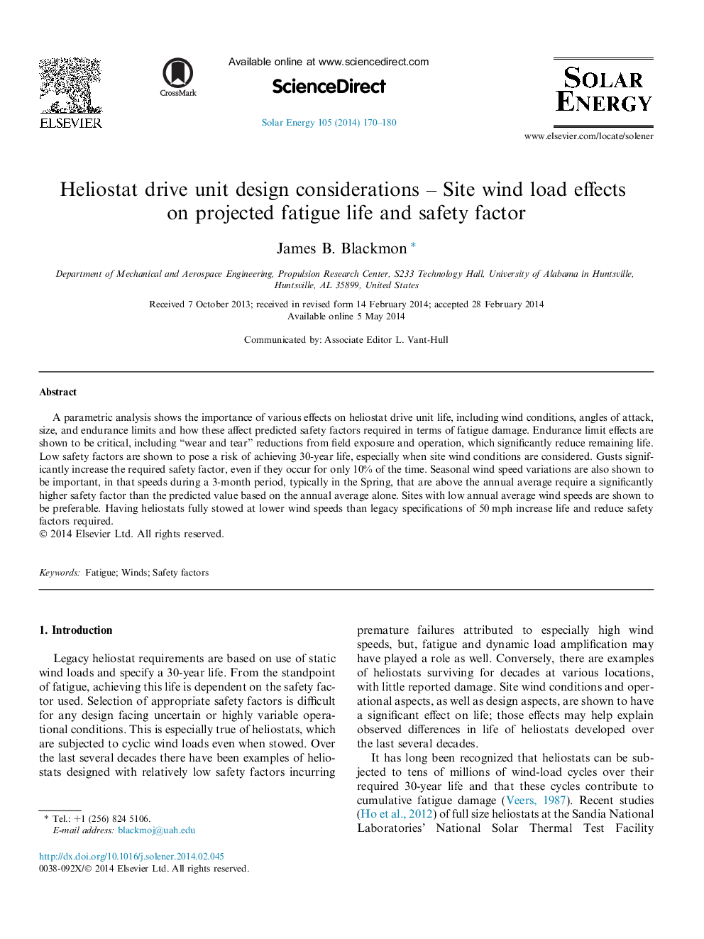 Heliostat drive unit design considerations – Site wind load effects on projected fatigue life and safety factor