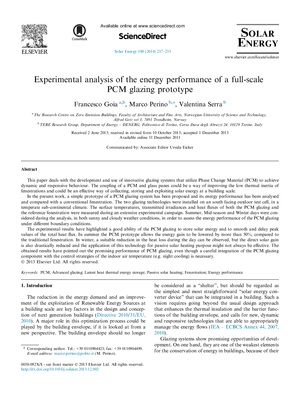 Experimental analysis of the energy performance of a full-scale PCM glazing prototype