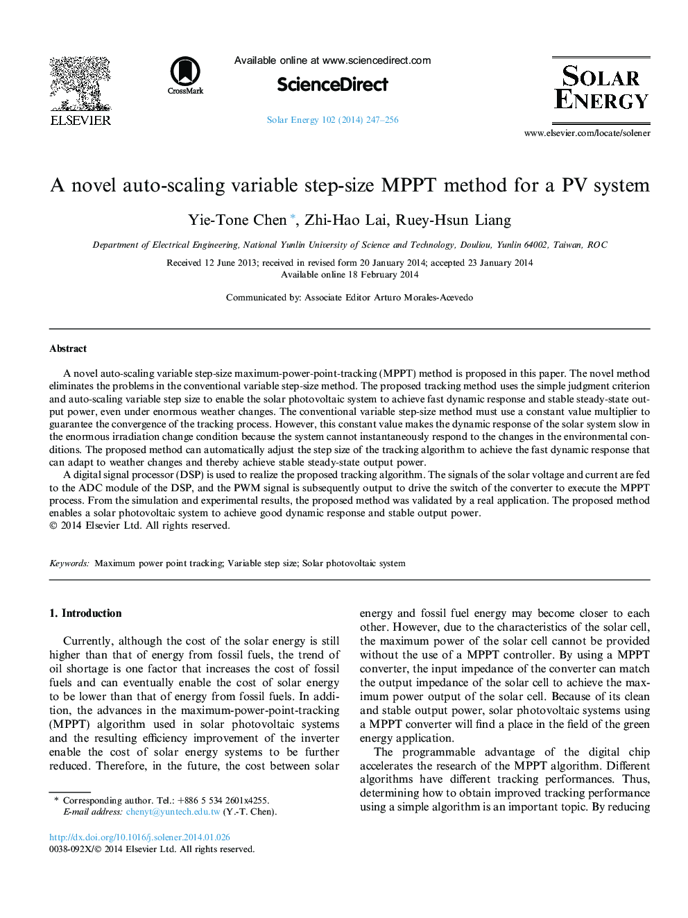 A novel auto-scaling variable step-size MPPT method for a PV system