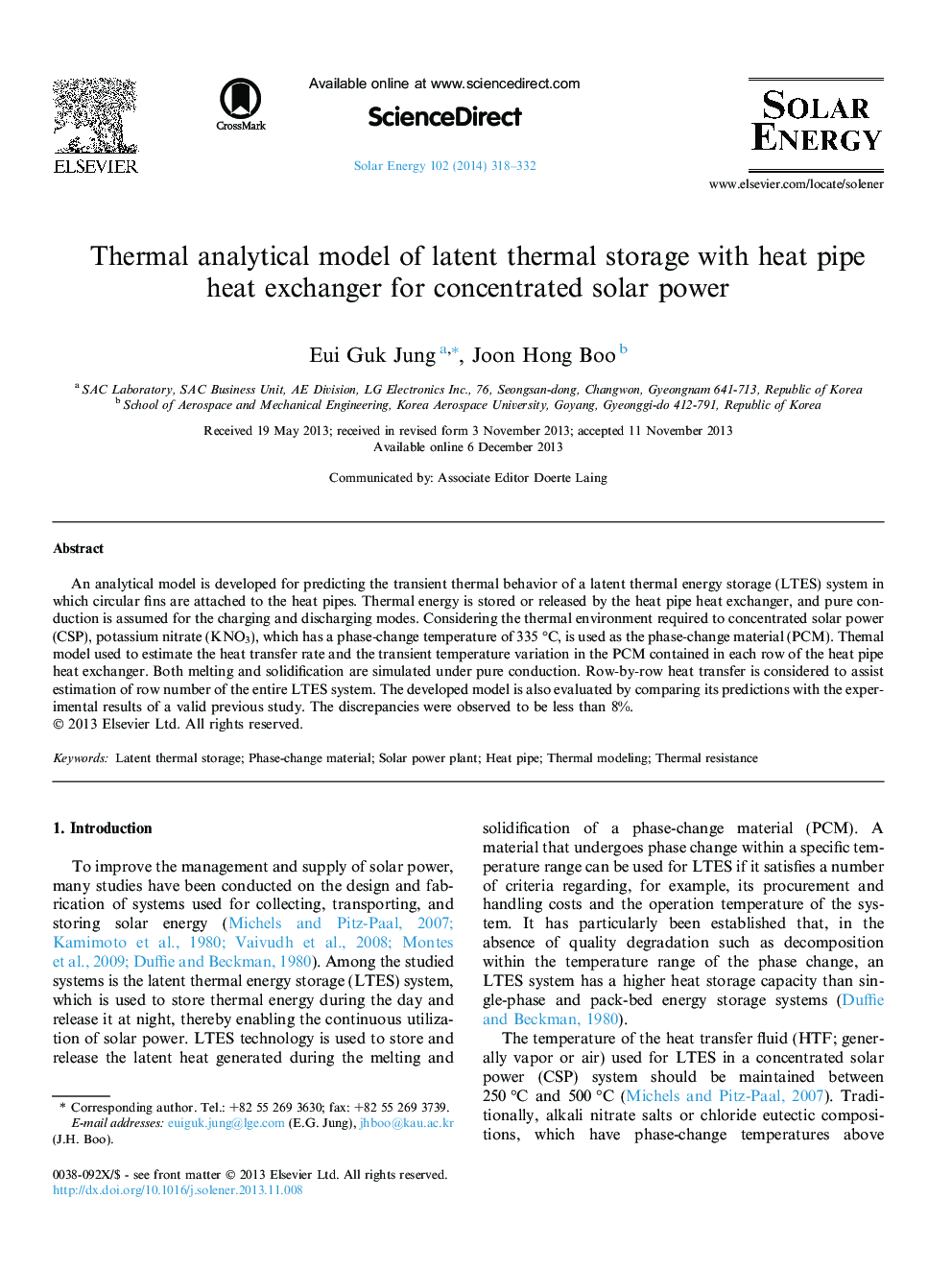 Thermal analytical model of latent thermal storage with heat pipe heat exchanger for concentrated solar power