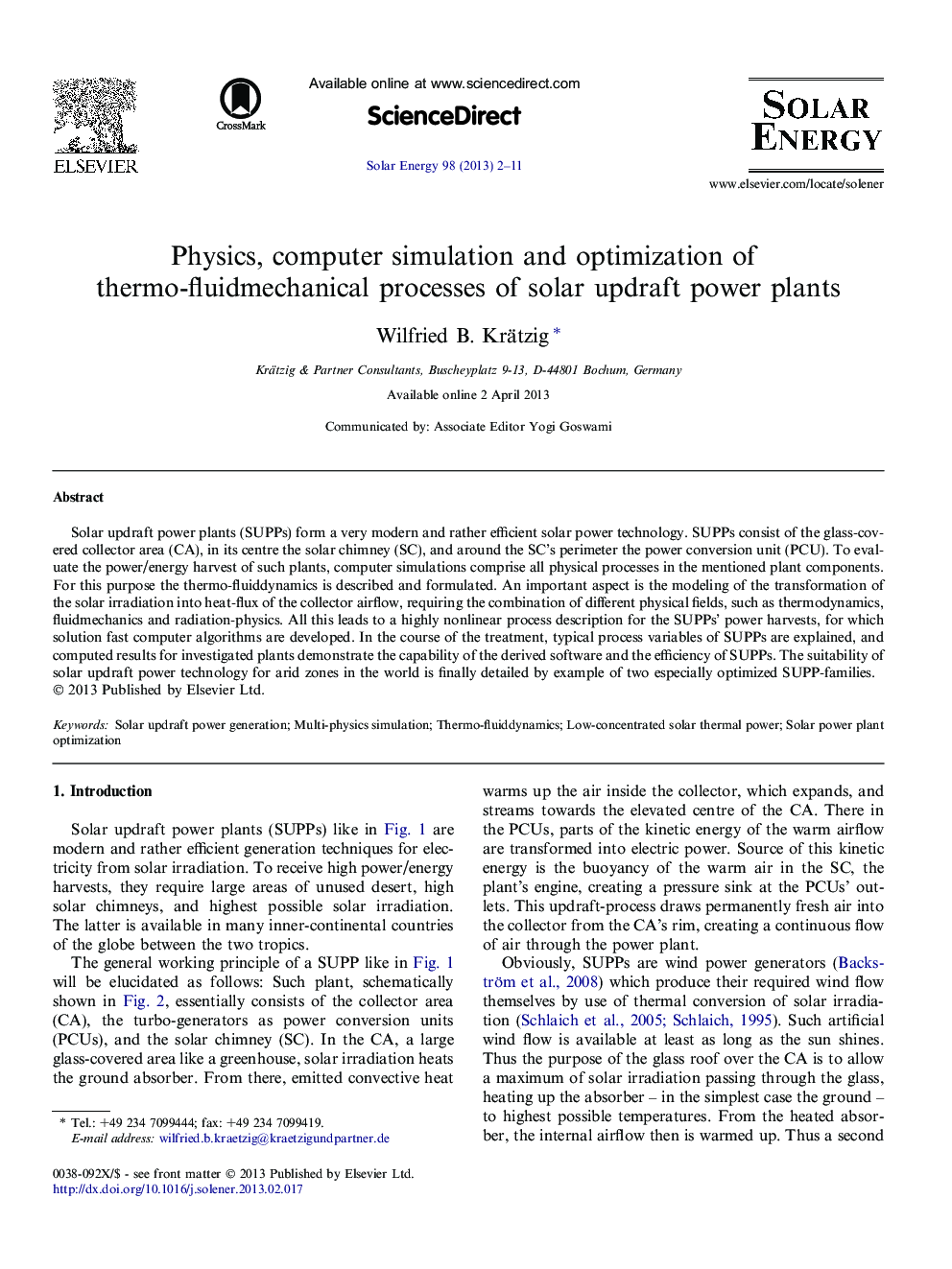 Physics, computer simulation and optimization of thermo-fluidmechanical processes of solar updraft power plants