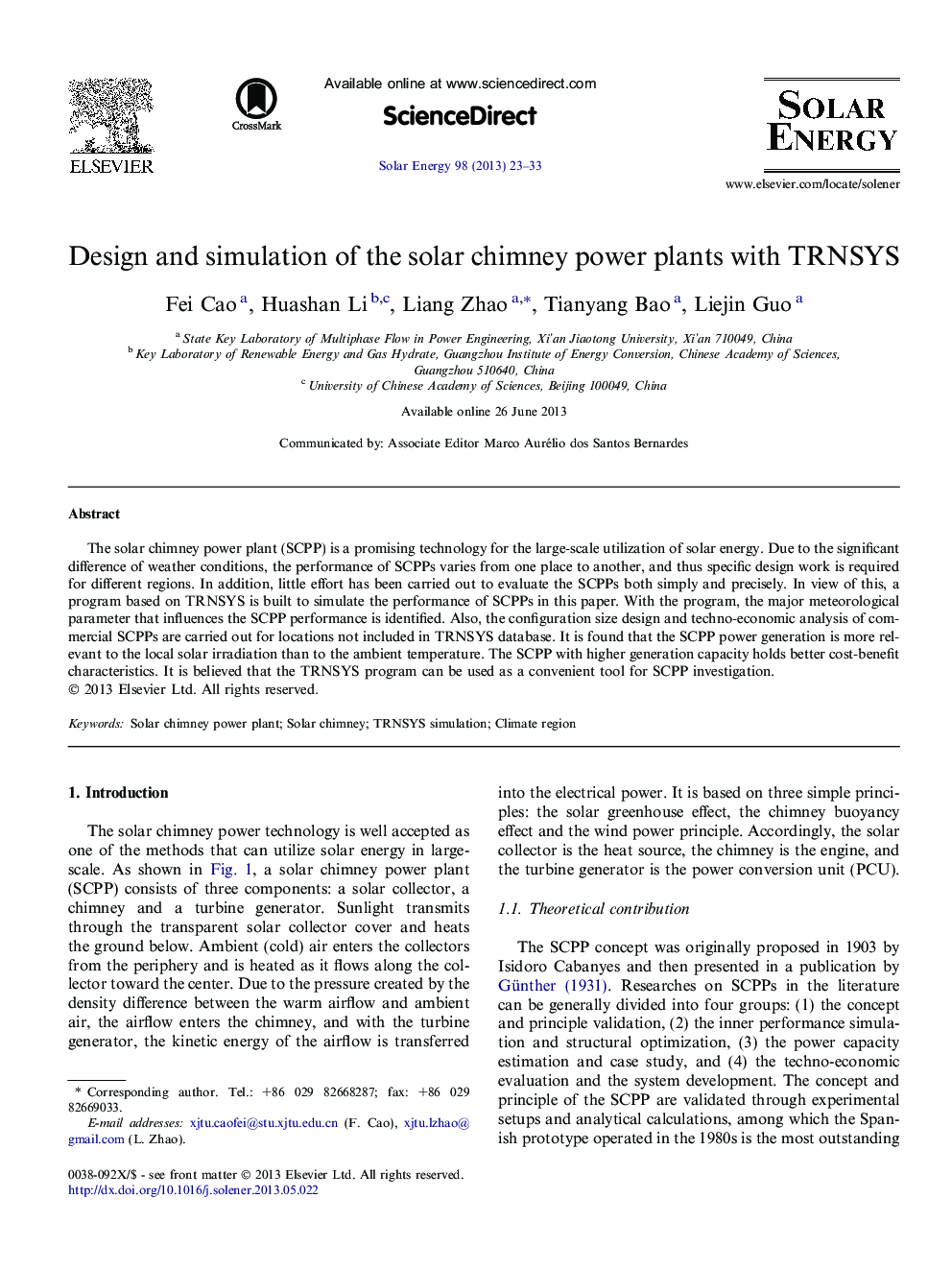 Design and simulation of the solar chimney power plants with TRNSYS