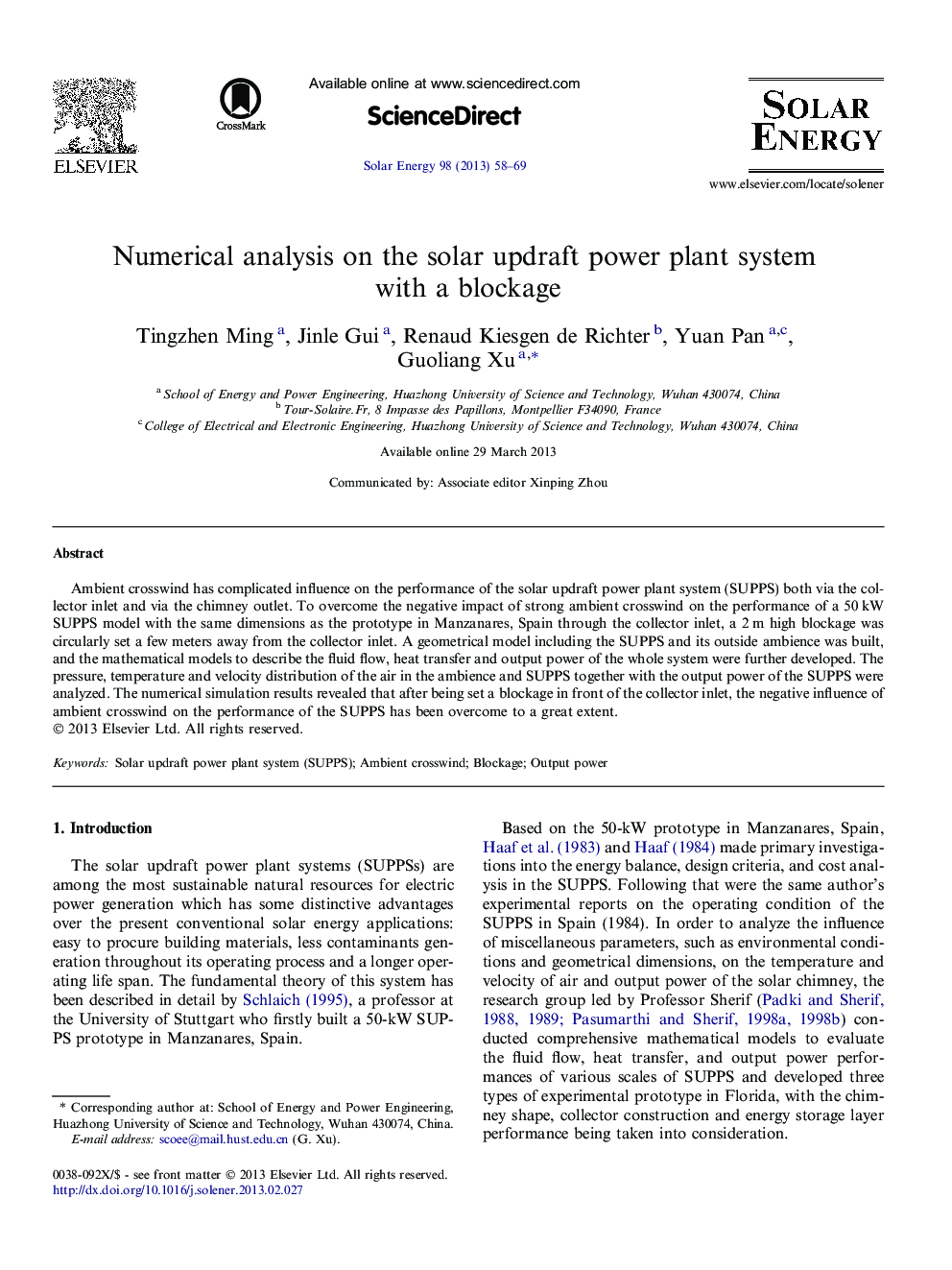 Numerical analysis on the solar updraft power plant system with a blockage